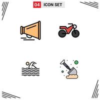 Filledline Flat Color Pack of 4 Universal Symbols of speaker water motorbike sport sand Editable Vector Design Elements