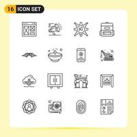 16 User Interface Outline Pack of modern Signs and Symbols of moustache education digital bag marketing Editable Vector Design Elements