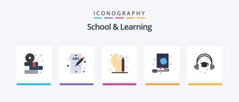 Paquete de 5 íconos planos de escuela y aprendizaje que incluye . educación. mente. gorra. web. diseño de iconos creativos vector