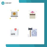 4 Thematic Vector Flat Icons and Editable Symbols of laptop gdpr gift game page Editable Vector Design Elements