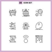 Group of 9 Outlines Signs and Symbols for country science party microscope lab Editable Vector Design Elements