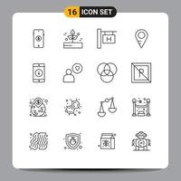 Editable Vector Line Pack of 16 Simple Outlines of mobile application application rainy school map Editable Vector Design Elements