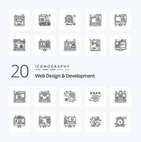 Paquete de 20 iconos de línea de diseño y desarrollo web como marcador de preferencia de servicio de configuración de diseño vector