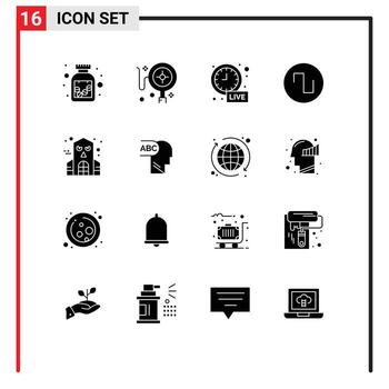 Modern Set of 16 Solid Glyphs Pictograph of web haunted house time haunted wave Editable Vector Design Elements
