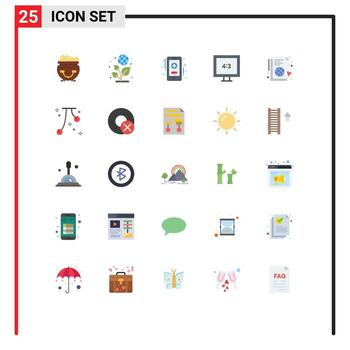 conjunto moderno de 25 colores planos y símbolos como elementos de diseño de vectores editables de tv de archivo de salud de globo de sincronización