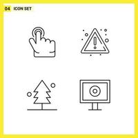 Mobile Interface Line Set of 4 Pictograms of click nature alert sign display Editable Vector Design Elements