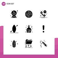 Solid Glyph Pack of 9 Universal Symbols of jar eye location summer beach Editable Vector Design Elements