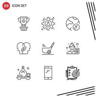 9 Universal Outline Signs Symbols of head eco science research information Editable Vector Design Elements