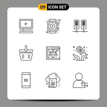 9 Outline concept for Websites Mobile and Apps law court server copyright spring Editable Vector Design Elements