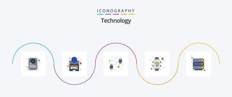 Technology Flat 5 Icon Pack Including rack. feature. laptop. watch. device vector