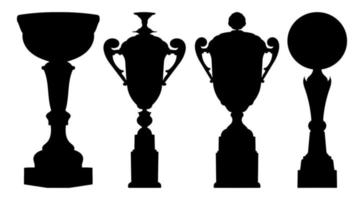 Sports realistic cup trophy winner. Set of premium silhouettes black shape design. Vector illustration