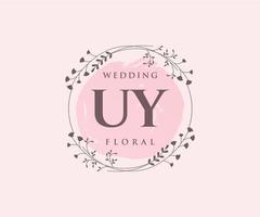 UY Initials letter Wedding monogram logos template, hand drawn modern minimalistic and floral templates for Invitation cards, Save the Date, elegant identity. vector