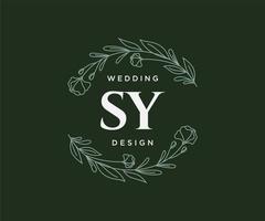 colección de logotipos de monograma de boda con letras iniciales sy, plantillas florales y minimalistas modernas dibujadas a mano para tarjetas de invitación, guardar la fecha, identidad elegante para restaurante, boutique, café en vector