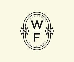 plantilla de logotipos de monograma de boda con letras iniciales wf, plantillas florales y minimalistas modernas dibujadas a mano para tarjetas de invitación, guardar la fecha, identidad elegante. vector