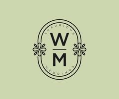 plantilla de logotipos de monograma de boda con letras iniciales de wm, plantillas florales y minimalistas modernas dibujadas a mano para tarjetas de invitación, guardar la fecha, identidad elegante. vector