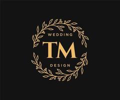 colección de logotipos de monograma de boda con letras iniciales tm, plantillas florales y minimalistas modernas dibujadas a mano para tarjetas de invitación, guardar la fecha, identidad elegante para restaurante, boutique, café en vector