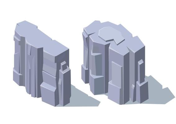 set of isometric rock mountain