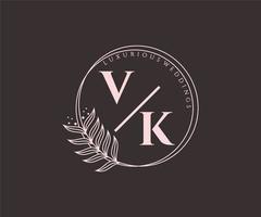 plantilla de logotipos de monograma de boda con letras iniciales vk, plantillas florales y minimalistas modernas dibujadas a mano para tarjetas de invitación, guardar la fecha, identidad elegante. vector