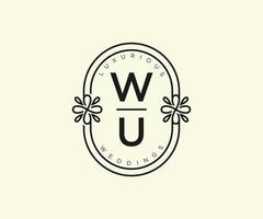 plantilla de logotipos de monograma de boda con letras iniciales wu, plantillas florales y minimalistas modernas dibujadas a mano para tarjetas de invitación, guardar la fecha, identidad elegante. vector