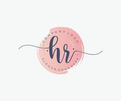 Initial HR feminine logo. Usable for Nature, Salon, Spa, Cosmetic and Beauty Logos. Flat Vector Logo Design Template Element.