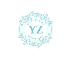 YZ Initials letter Wedding monogram logos template, hand drawn modern minimalistic and floral templates for Invitation cards, Save the Date, elegant identity. vector