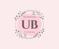 UB Initials letter Wedding monogram logos template, hand drawn modern minimalistic and floral templates for Invitation cards, Save the Date, elegant identity. vector