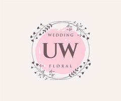 UW Initials letter Wedding monogram logos template, hand drawn modern minimalistic and floral templates for Invitation cards, Save the Date, elegant identity. vector