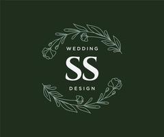SS Initials letter Wedding monogram logos collection, hand drawn modern minimalistic and floral templates for Invitation cards, Save the Date, elegant identity for restaurant, boutique, cafe in vector