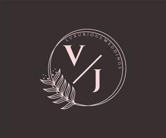 VJ Initials letter Wedding monogram logos template, hand drawn modern minimalistic and floral templates for Invitation cards, Save the Date, elegant identity. vector