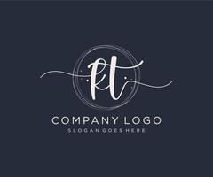 Initial KT feminine logo. Usable for Nature, Salon, Spa, Cosmetic and Beauty Logos. Flat Vector Logo Design Template Element.