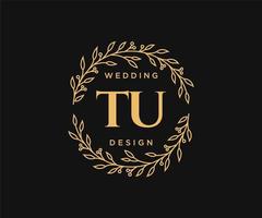 TU Initials letter Wedding monogram logos collection, hand drawn modern minimalistic and floral templates for Invitation cards, Save the Date, elegant identity for restaurant, boutique, cafe in vector