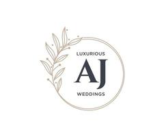 AJ Initials letter Wedding monogram logos template, hand drawn modern minimalistic and floral templates for Invitation cards, Save the Date, elegant identity. vector