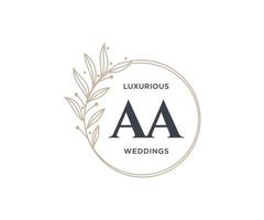 plantilla de logotipos de monograma de boda con letras iniciales aa, plantillas florales y minimalistas modernas dibujadas a mano para tarjetas de invitación, guardar la fecha, identidad elegante. vector