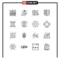 Pack of 16 Modern Outlines Signs and Symbols for Web Print Media such as scroll education drink web network server Editable Vector Design Elements