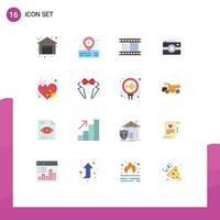 16 Flat Color concept for Websites Mobile and Apps heart heart video rate photo Editable Pack of Creative Vector Design Elements