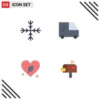 Modern Set of 4 Flat Icons Pictograph of snow mail box van green love Editable Vector Design Elements