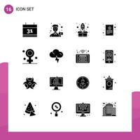 Group of 16 Solid Glyphs Signs and Symbols for female finance rocket receipt bill Editable Vector Design Elements