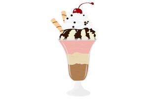 Ice cream Cherry cones. Ice cream in a glass bowl. Ice cream in chocolate with cherry. vector