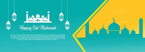 eid mubarak fondo islámico, feliz eid mubarak banner ilustración, tarjeta de felicitación islámica religión celebración musulmana. caligrafía árabe moderna vector