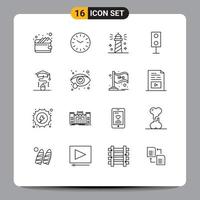 Modern Set of 16 Outlines and symbols such as graduation technology ocean speaker electronics Editable Vector Design Elements