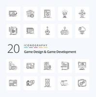 20 Game Design And Game Development Line icon Pack like new level story sound microphone vector