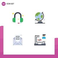 Group of 4 Flat Icons Signs and Symbols for communications commission headphone map european Editable Vector Design Elements