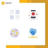 Modern Set of 4 Flat Icons Pictograph of documents stars notification mobile marketing Editable Vector Design Elements