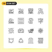 Set of 16 Vector Outlines on Grid for food journalist barn female anchor group Editable Vector Design Elements