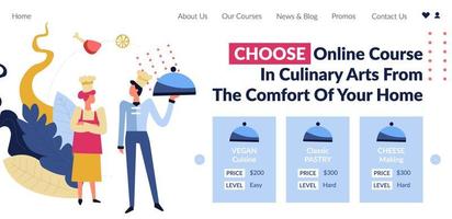 Choose online course in culinary arts, website vector