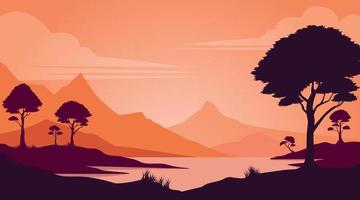 forest scenery background, natural mountains and lakes vector