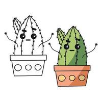 Cactus coloring book page. Cactus in pot vector