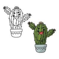 Cactus coloring book page. Cactus in pot vector