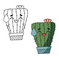 Cactus coloring book page. Cactus in pot vector