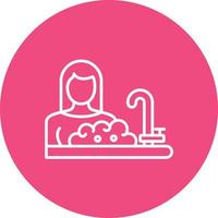 Woman Washing Dishes Line Circle Background Icon vector